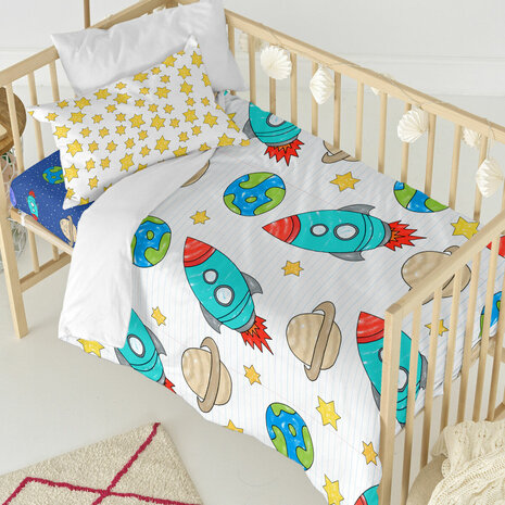Dekbedovertrek set HappyFriday Mr Fox Space rocket Multicolour Wieg voor baby&apos;s 2 Onderdelen 2
