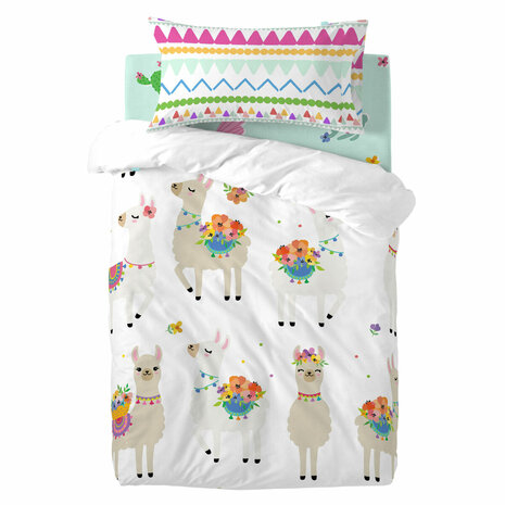 Dekbedovertrek set HappyFriday Moshi Moshi Cute Llamas Multicolour Wieg voor baby&apos;s 2 Onderdelen 1