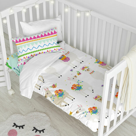 Dekbedovertrek set HappyFriday Moshi Moshi Cute Llamas Multicolour Wieg voor baby&apos;s 2 Onderdelen 2