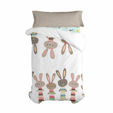 Dekbedovertrek set HappyFriday Moshi Moshi Rabbit Family Multicolour Bed van 80/90 2 Onderdelen 1
