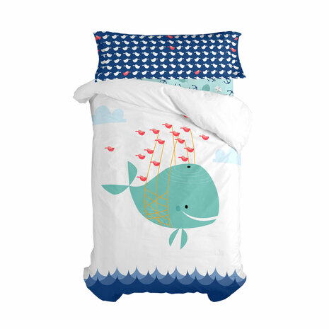 Dekbedovertrek set HappyFriday Moshi Moshi Whale Multicolour Bed van 80/90 2 Onderdelen 1