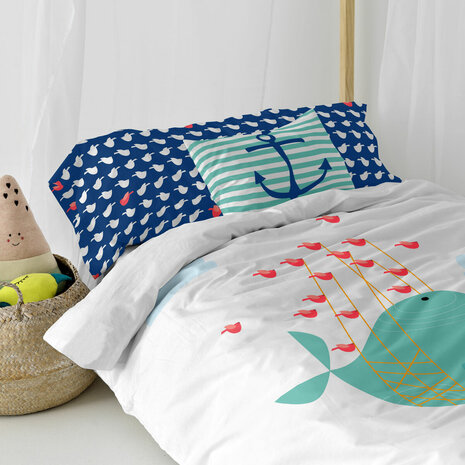 Dekbedovertrek set HappyFriday Moshi Moshi Whale Multicolour Bed van 80/90 2 Onderdelen 3