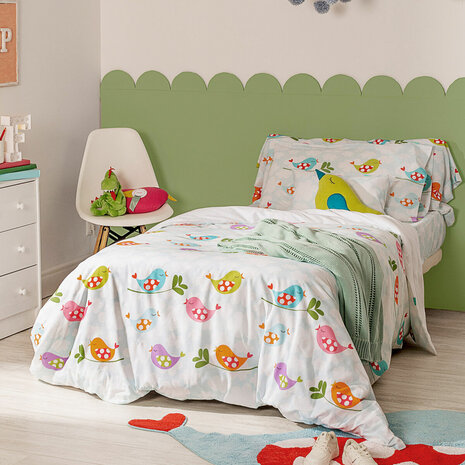 Dekbedovertrek set HappyFriday Mr Fox Little birds Multicolour Bed van 80/90 2 Onderdelen 2