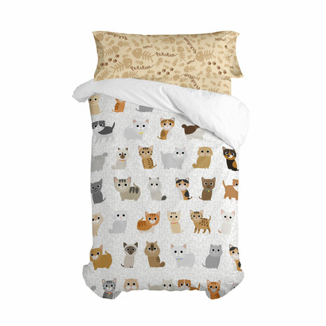 Dekbedovertrek set HappyFriday Mr Fox Cats Multicolour Bed van 80/90 2 Onderdelen 1