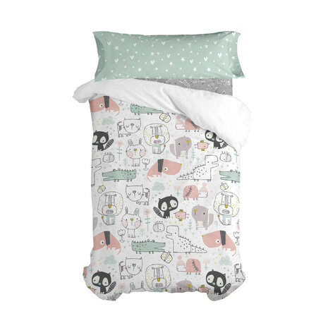 Dekbedovertrek set HappyFriday Moshi Moshi Best Buddies Multicolour Bed van 80/90 2 Onderdelen 1