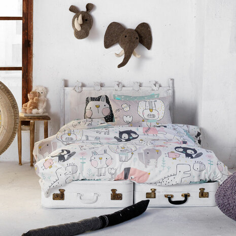 Dekbedovertrek set HappyFriday Moshi Moshi Best Buddies Multicolour Bed van 80/90 2 Onderdelen 2