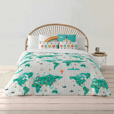 Dekbedovertrek Kids&Cotton Mapamundi Multicolour 200 x 200 cm Wereldkaart 2