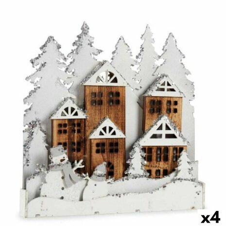 Decoratieve figuren Licht Dorp Wit Bruin Hout 44 x 44,7 x 6 cm (4 Stuks) 1