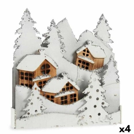 Decoratieve figuren Licht Dorp Wit Bruin Hout 44 x 48 x 7,5 cm (4 Stuks) 1