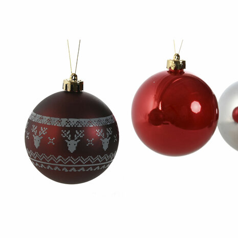 Kerstballen Home ESPRIT Rood Zilverkleurig Polyethyleen 21,5 x 21,5 x 22,5 cm (15 Onderdelen) 2