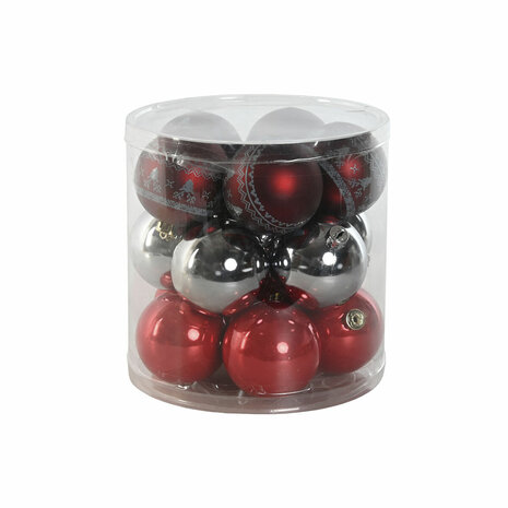 Kerstballen Home ESPRIT Rood Zilverkleurig Polyethyleen 21,5 x 21,5 x 22,5 cm (15 Onderdelen) 3