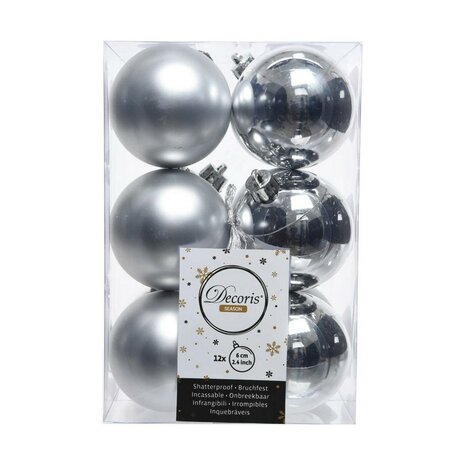 Kerstballen Decoris 12 Stuks Zilverkleurig Zilver Plastic Ø 6 cm 1