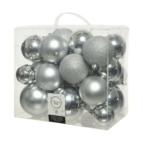 Kerstballen Decoris Zilverkleurig Glanzend (26 Onderdelen) 1
