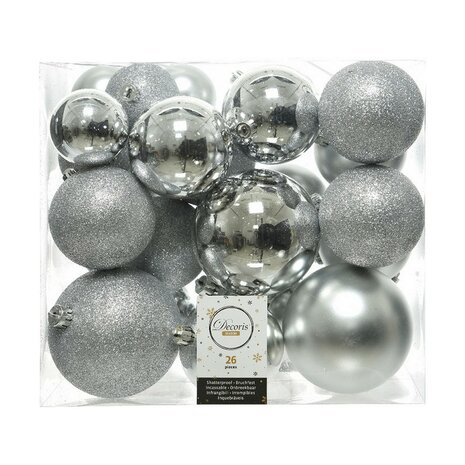 Kerstballen Decoris Zilverkleurig Glanzend (26 Onderdelen) 2