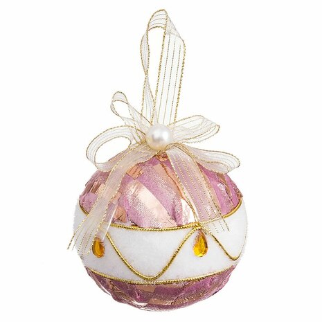 Kerstballen Wit Roze Polyfoam Weefsel 8 x 8 x 8 cm (4 Stuks) 1