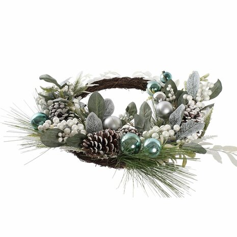 Kerstkroon DKD Home Decor Blauw Wit Bruin PVC 60 x 60 x 12 cm 3