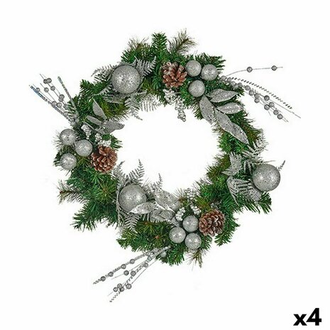 Kerstkroon Groen Zilverkleurig 60 x 13 x 60 cm (4 Stuks) 1