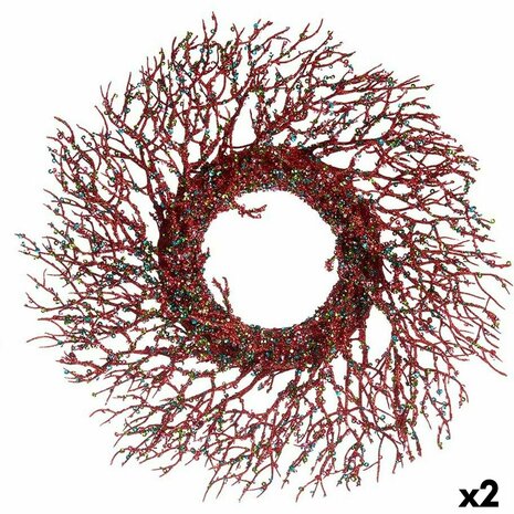 Kerstkroon Tak Rood Plastic 50 x 10 x 50 cm (2 Stuks) 1