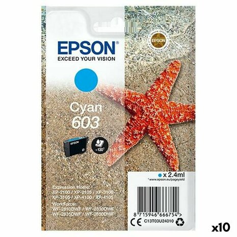 Originele inktcartridge Epson XP-2100, 3100, 4100 / WF-2830DWF, 2850DW - Nº 603 Cyaan (10 Stuks) 1