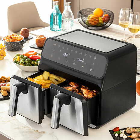 Airfryer InnovaGoods Fryinn Double 8000 Zwart 3400 W 8 L Roestvrij staal 1