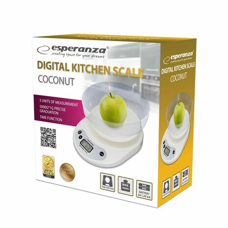 Keukenweegschaal Esperanza EKS007 Wit 5 kg 2