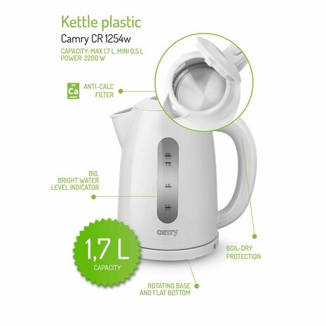 Waterkoker Adler CR 1254W Wit Plastic 2200 W 1,7 L 2
