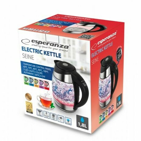 Waterkoker Esperanza EKK026  Zwart Multicolour Glas Polypropyleen Plastic 2200 W 1,7 L 5