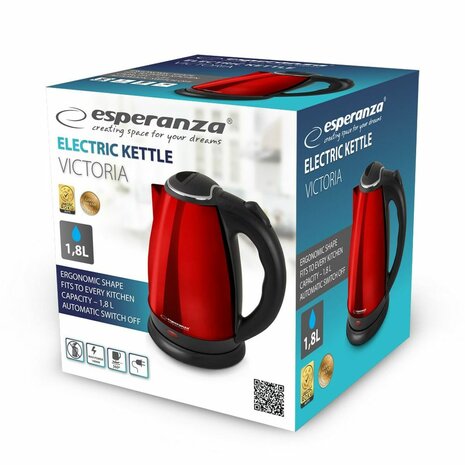 Waterkoker Esperanza EKK113R Zwart Rood Roestvrij staal Plastic 1800 W 1,8 L 2