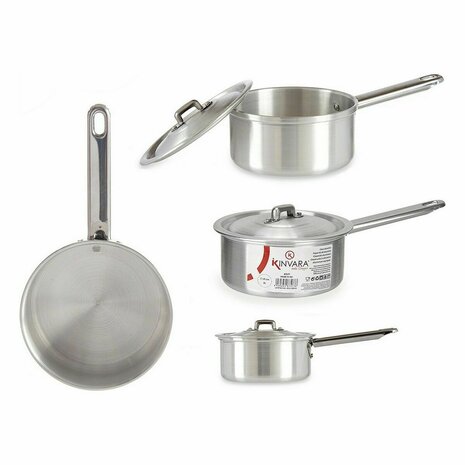 Sauspan met deksel Ø 14 cm Zilverkleurig Aluminium 1 L (10 Stuks) 2