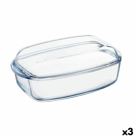 Serveerschaal Pyrex Classic Met deksel 4,5 L 38 x 22 x 11 cm Transparant Glas (3 Stuks) 1