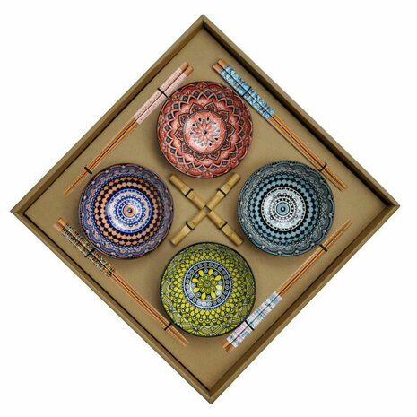 Sushi set DKD Home Decor Multicolour Bamboe Keramiek Mandala Orientaals 34 x 34 x 6,5 cm (12 Onderdelen) 1
