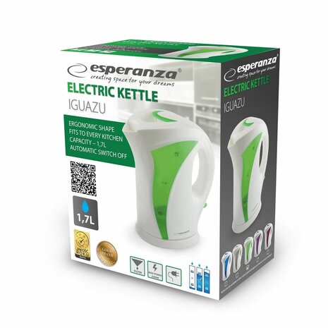 Waterkoker Esperanza EKK018G  Wit Groen Multicolour Plastic 2200 W 1,7 L 2