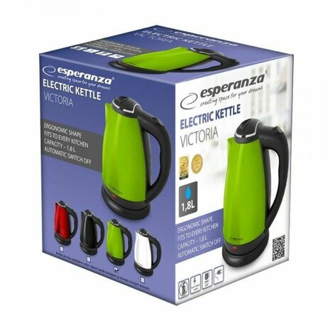 Waterkoker Esperanza EKK113G Zwart Groen plástico,acero inoxidable 1800 W 1,8 L 2