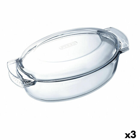 Ovenschaal Pyrex Classic Vidrio Transparant Glas Ovaalvormig 39 x 23 x 15 cm Met deksel (3 Stuks) 1