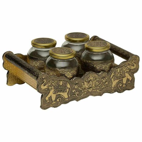 Dienblad Alexandra House Living Gouden Glas Aluminium Hout MDF 13 x 6 x 25 cm 1