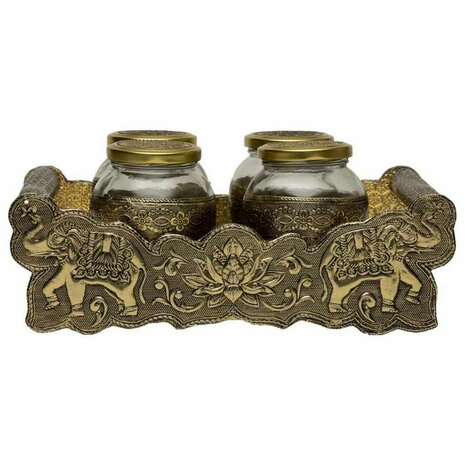 Dienblad Alexandra House Living Gouden Glas Aluminium Hout MDF 13 x 6 x 25 cm 3