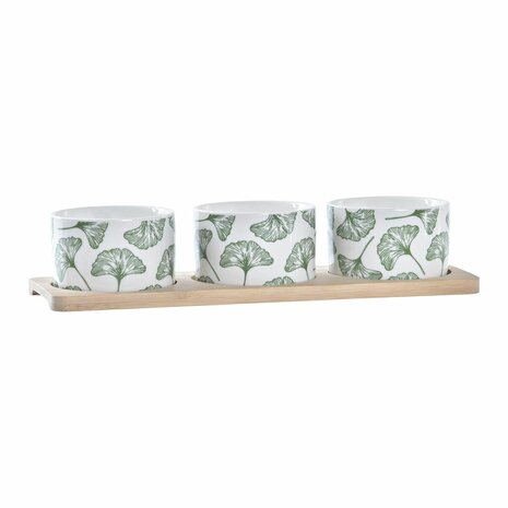 Set voor voorgerechtjes DKD Home Decor Bamboe Keramiek Lakens 3 Onderdelen 4 Onderdelen 28 x 9,7 x 1,5 cm 1