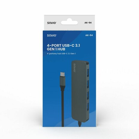 USB-HUB-C 4 Poorten Savio AK-54 Grijs 4