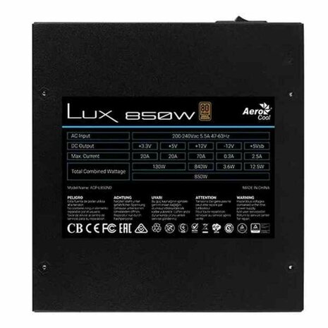 Voedingsbron Aerocool LUX850 850 W 80 Plus Bronze ATX Zwart 3