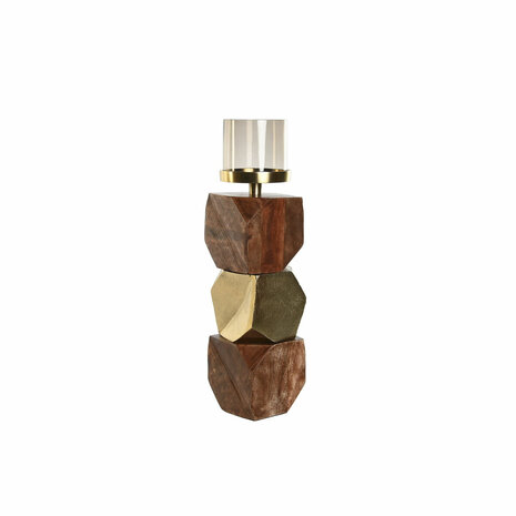 Kaarshouder DKD Home Decor 10 x 10 x 40,5 cm Kristal Gouden Bruin Aluminium Mangohout 1