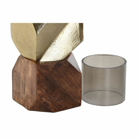 Kaarshouder DKD Home Decor 10 x 10 x 40,5 cm Kristal Gouden Bruin Aluminium Mangohout 2