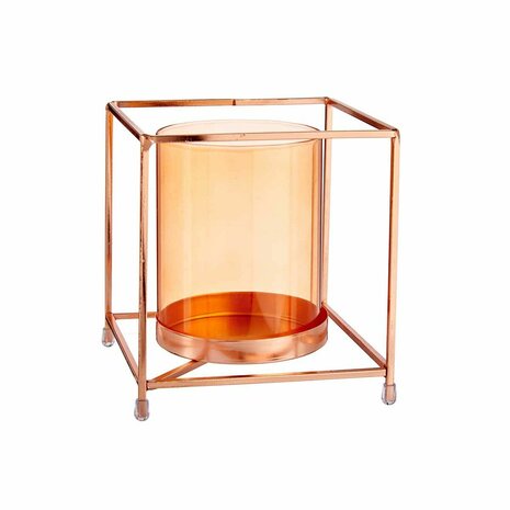 Kaarshouder Vierkant Koper Amber 14 x 15,5 x 14 cm Gouden Metaal Glas 1