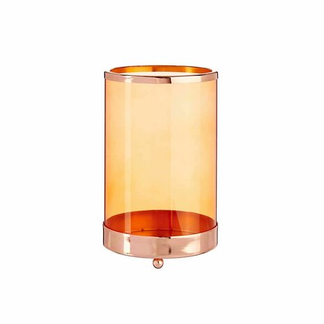 Kaarshouder Koper Amber Cilinder 12,2 x 19,5 x 12,2 cm Metaal Glas 1