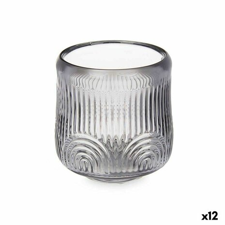 Kaarshouder Strepen Grijs Kristal 9 x 9,5 x 9 cm (12 Stuks) 1