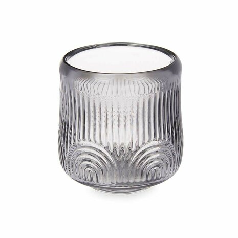 Kaarshouder Strepen Grijs Kristal 9 x 9,5 x 9 cm (12 Stuks) 2