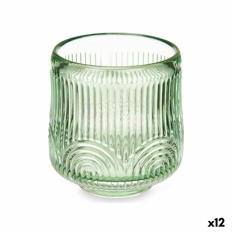Kaarshouder Strepen Groen Kristal 7,5 x 7,8 x 7,5 cm (12 Stuks) 1
