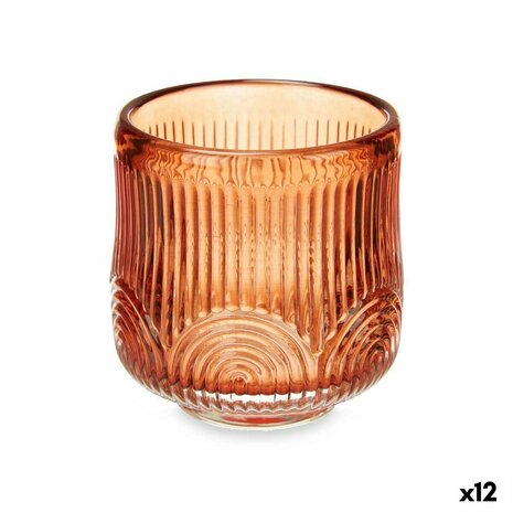 Kaarshouder Strepen Oranje Kristal 7,5 x 7,8 x 7,5 cm (12 Stuks) 1