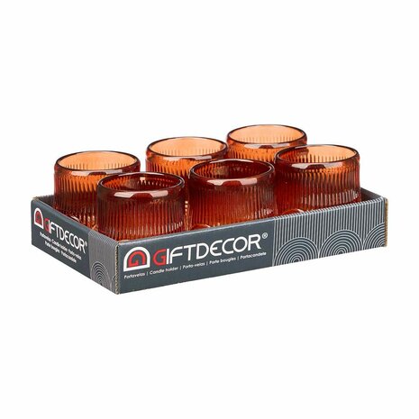 Kaarshouder Strepen Oranje Kristal 7,5 x 7,8 x 7,5 cm (12 Stuks) 3