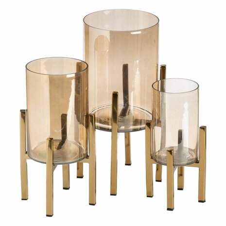 Kaarshouder Gouden Kristal Staal 12 x 12 x 23 cm 2