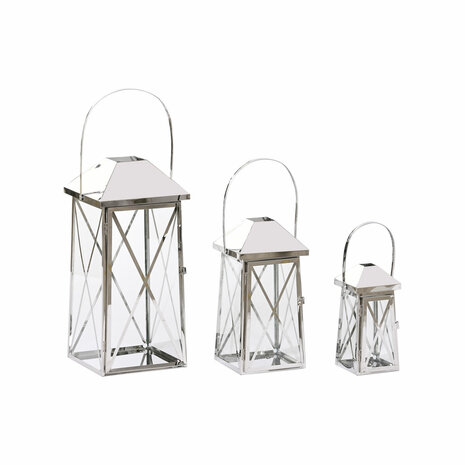 Lantaarn Home ESPRIT Zilverkleurig Kristal Staal Verchroomd 20 x 20 x 48 cm (3 Onderdelen) 1